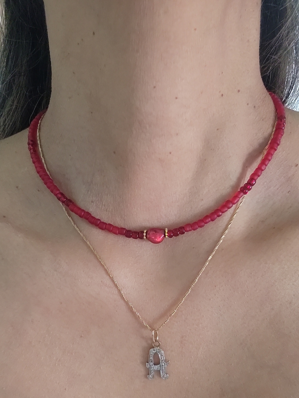 Red Beaded Heart Choker Necklace - Women Jewelry